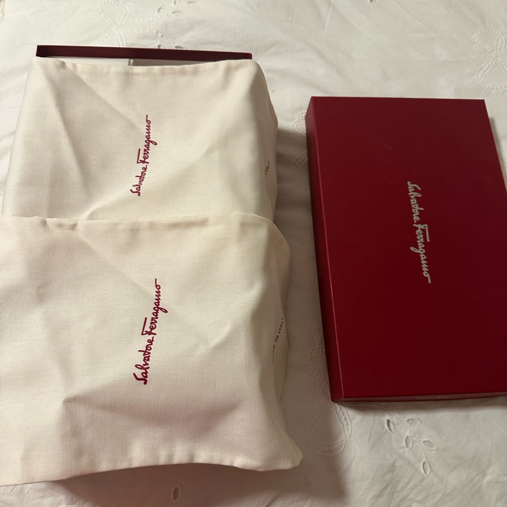 Salvatore Ferragamo Red Box with Cream Dust Covers